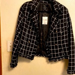 Black & White tweed look cropped blazer